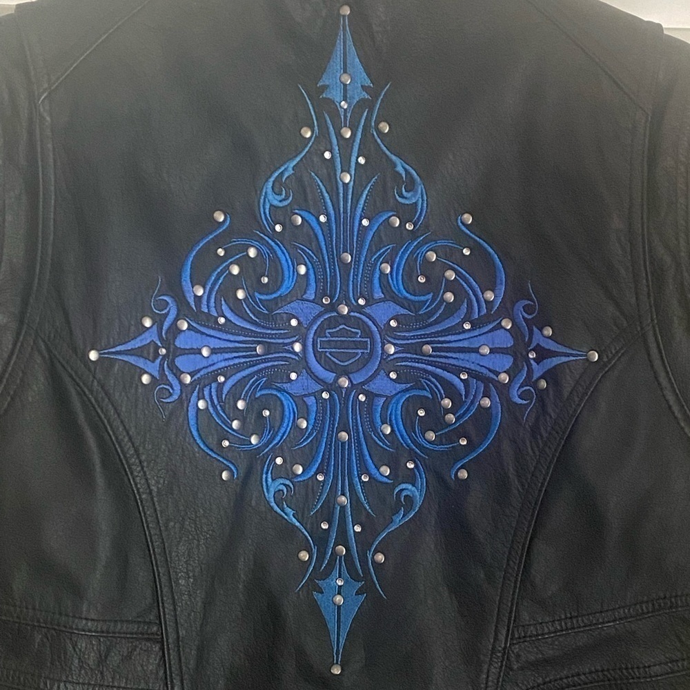 Genuine Harley Davidson Women’s Dark Turquoise Blue & Black Leather Jacket NWOT - Picture 2 of 12